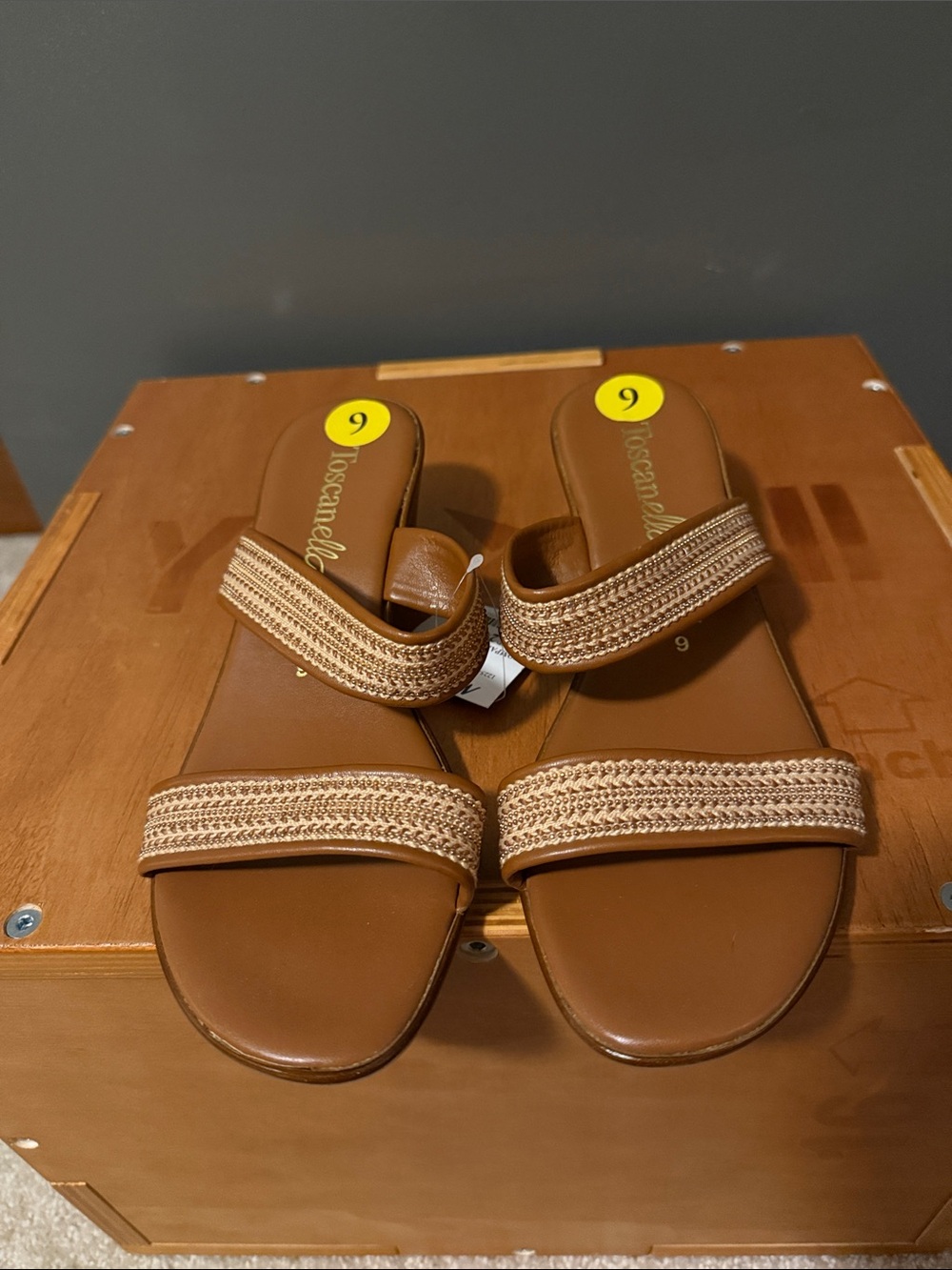 Toscanella Tan Braided Double-Strap Slide Sandals